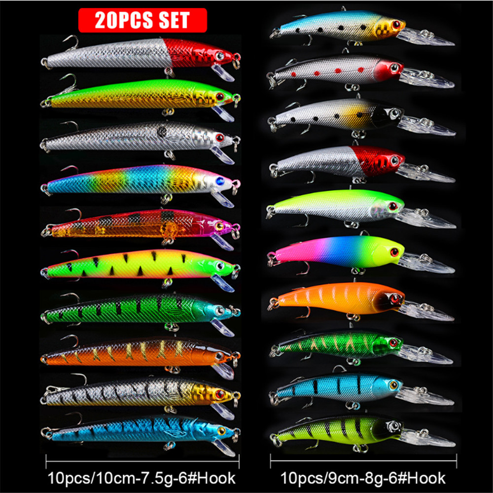 20 개/몫 미노우 낚시 미끼 세트베이스 신선한 바닷물 - Fishing Lure Crankbait 리뷰 및 가격